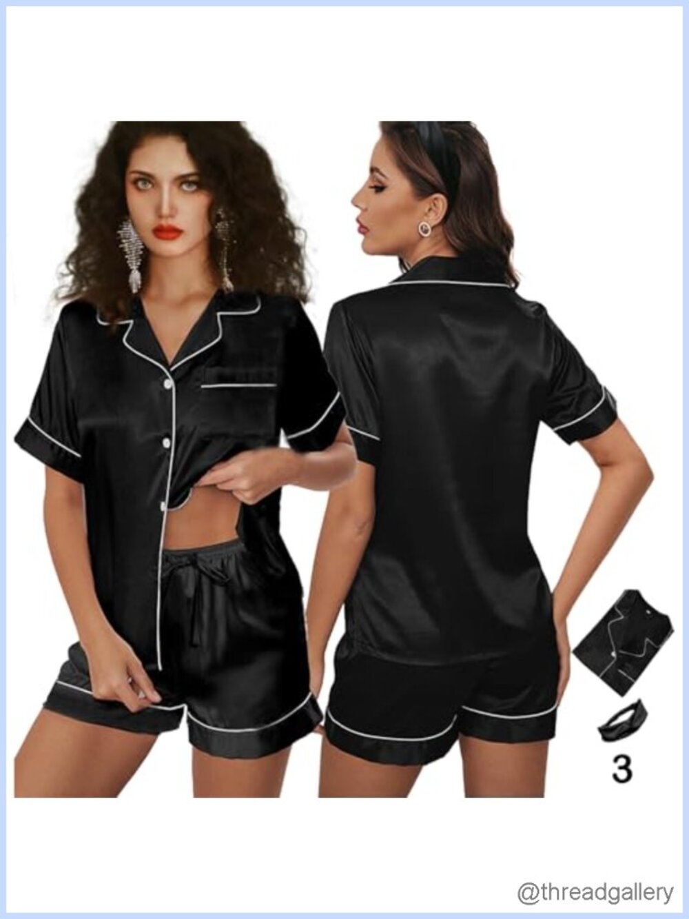 Womens Satin Pajama Shorts Set 3 Piece Sleepwear Lounge Set